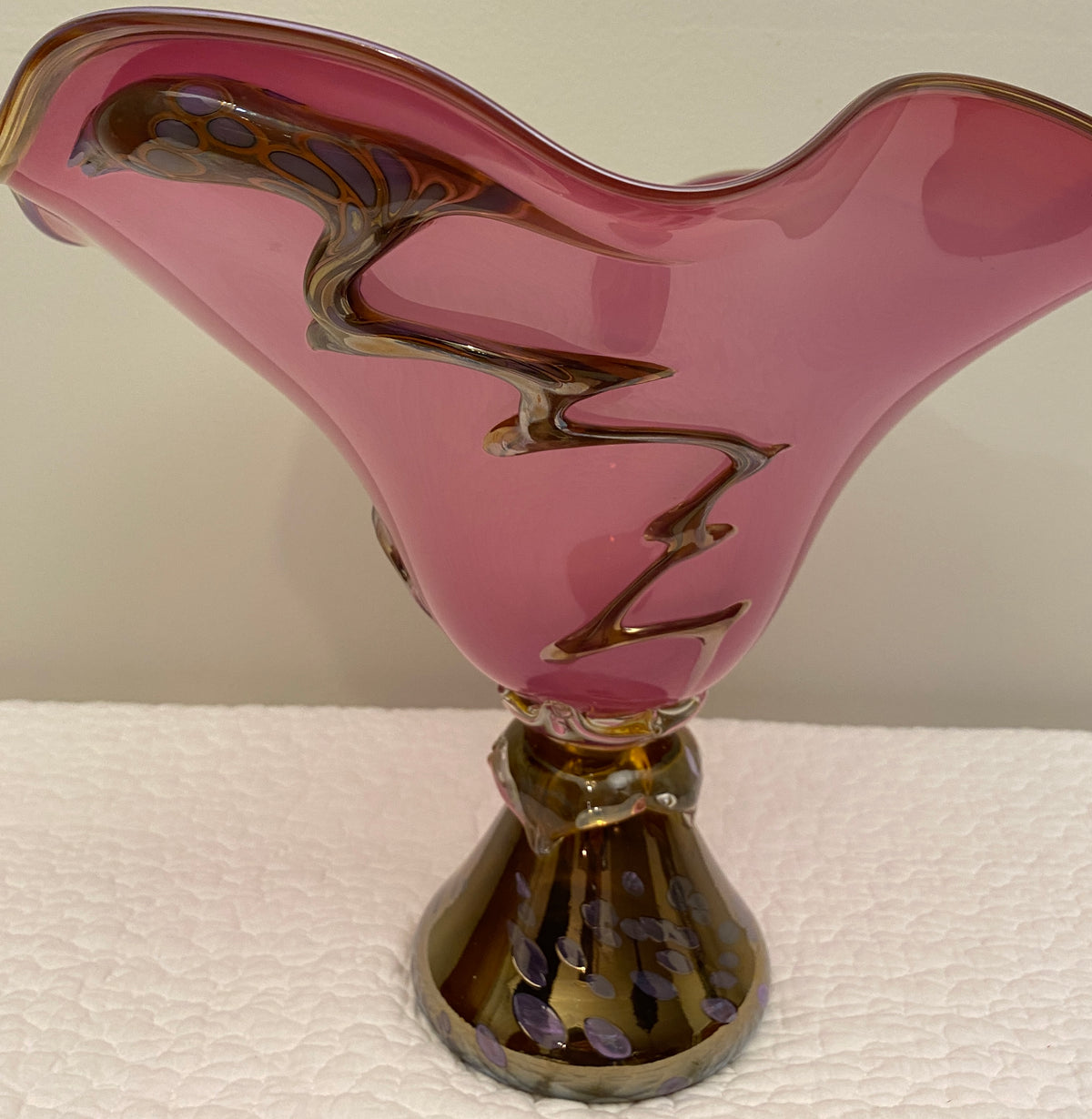 Large Murano Art Glass Centerpiece Bowl in Amethyst and Gold Aventurine, Italy, 1970s — detail 4