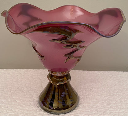 Large Murano Art Glass Centerpiece Bowl in Amethyst and Gold Aventurine, Italy, 1970s — detail 2