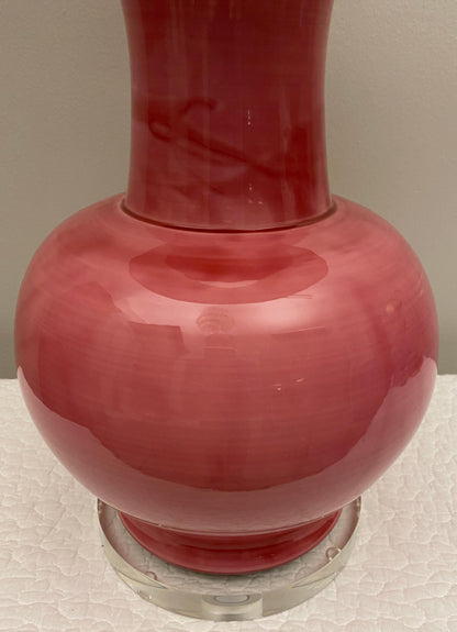 French Ceramic and Lucite Table Lamp Pink and Clear Base — detail 6