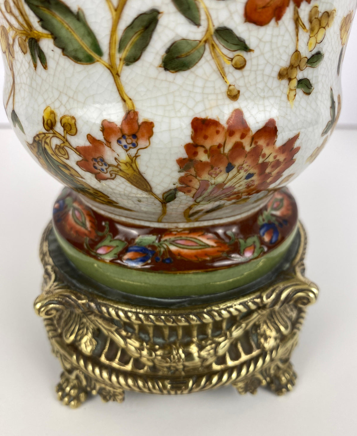 19th Century Crackled Porcelain Vase Mounted on Bronze, dated 1896 — detail 5
