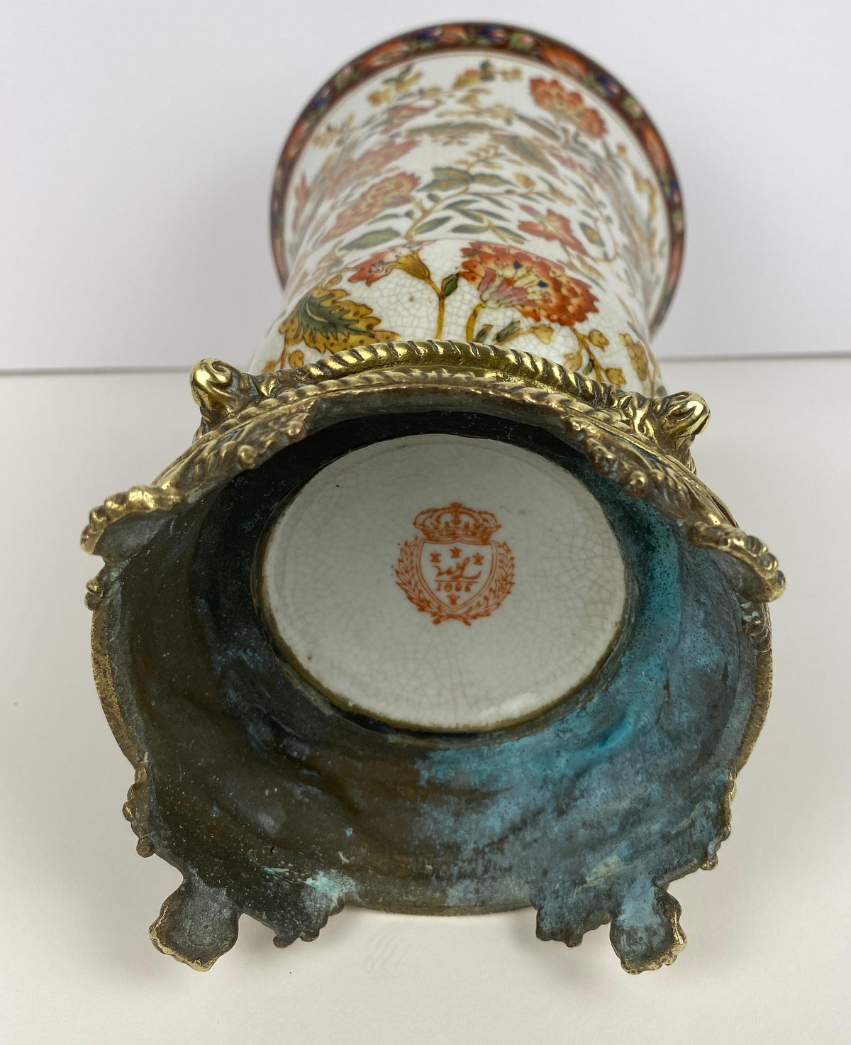 19th Century Crackled Porcelain Vase Mounted on Bronze, dated 1896 — detail 6