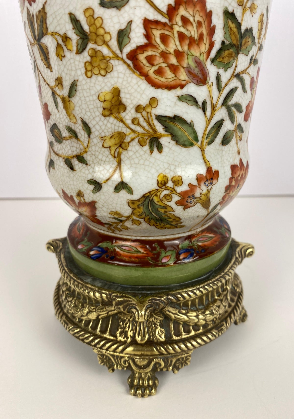 19th Century Crackled Porcelain Vase Mounted on Bronze, dated 1896 — detail 7