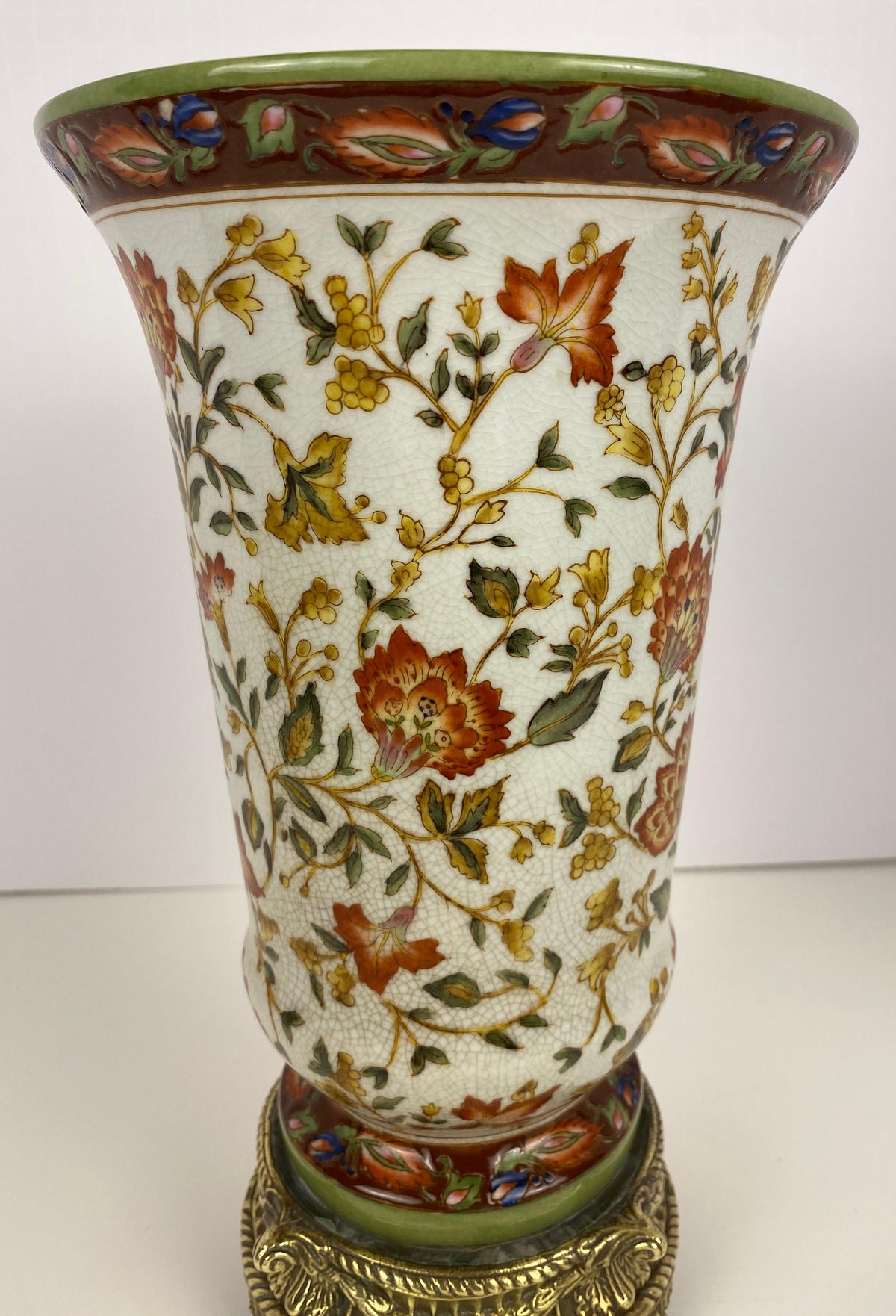 19th Century Crackled Porcelain Vase Mounted on Bronze, dated 1896 — detail 2