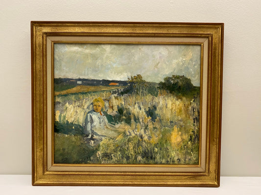 French Post Impressionist Oil on Canvas Painting, Child in a Field in Provence — detail 2