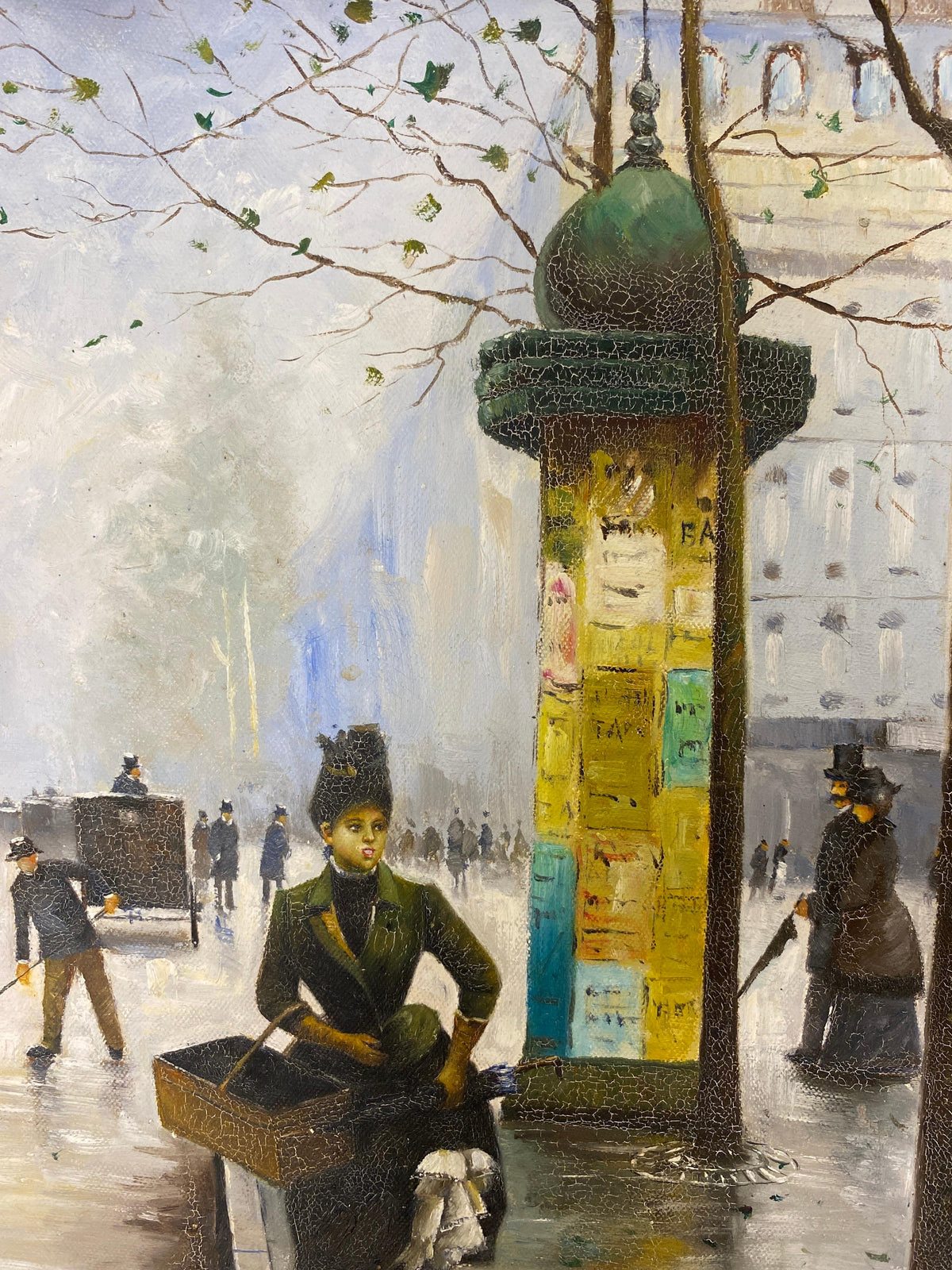 Color Print depicting Parisian Street Scene, Paris France City & Metro Station — detail 4