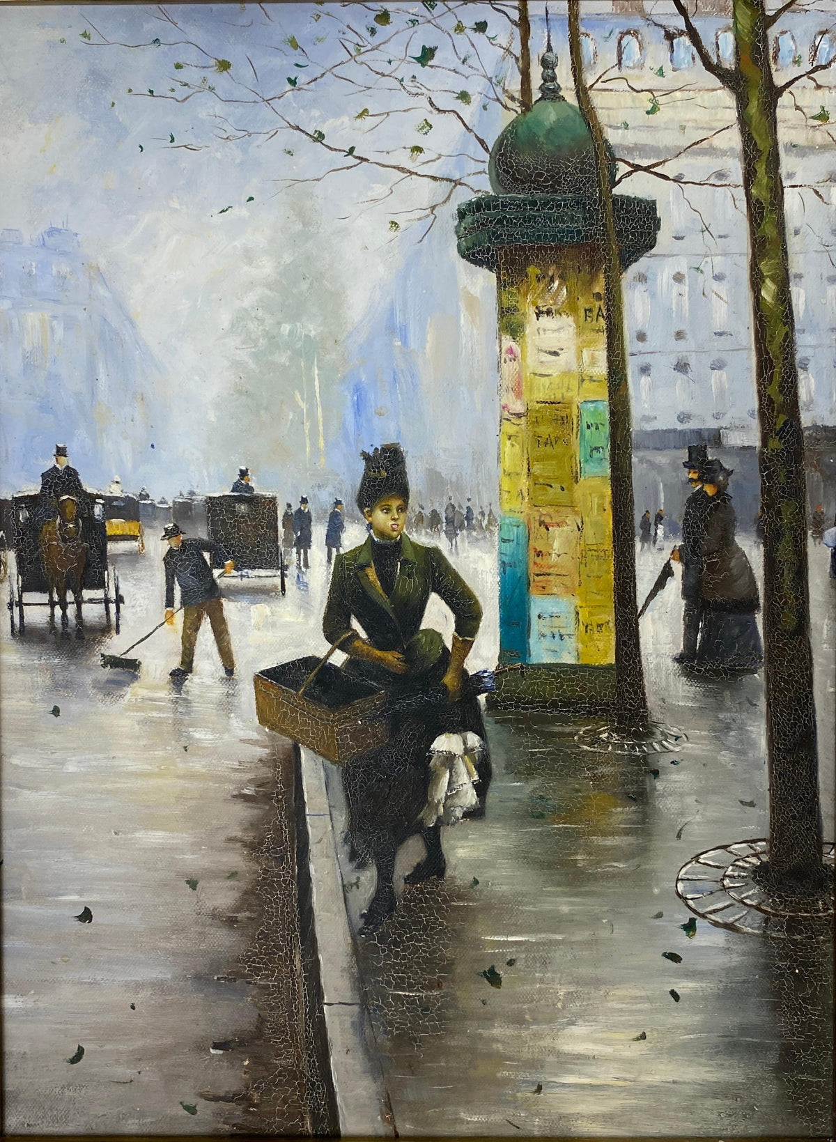 Color Print depicting Parisian Street Scene, Paris France City & Metro Station — detail 5