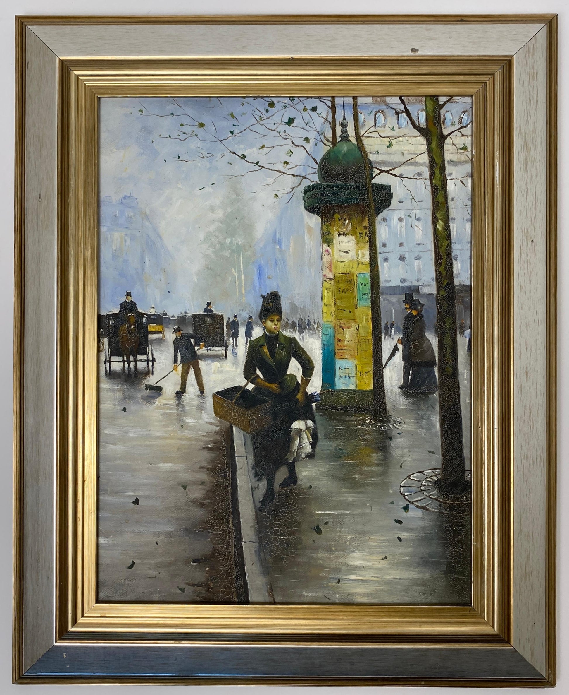 Color Print depicting Parisian Street Scene, Paris France City & Metro Station — detail 6