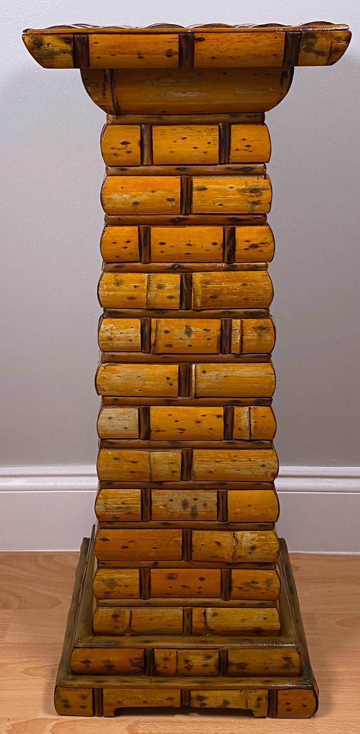 Vintage Sculptural Bamboo Pedestal Side Table, Organic Modern Coastal Style — detail 3