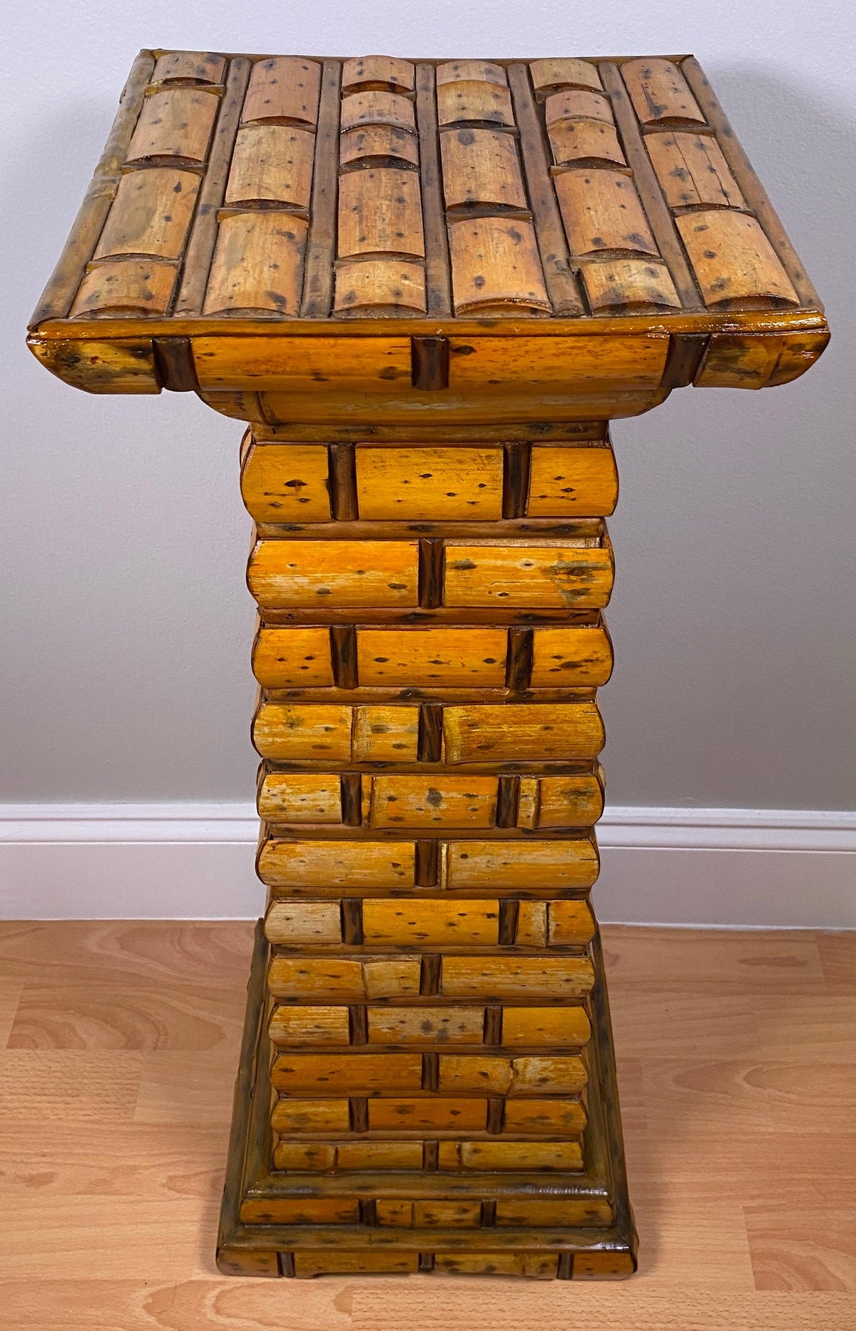 Vintage Sculptural Bamboo Pedestal Side Table, Organic Modern Coastal Style — detail 4