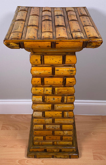 Vintage Sculptural Bamboo Pedestal Side Table, Organic Modern Coastal Style — detail 4