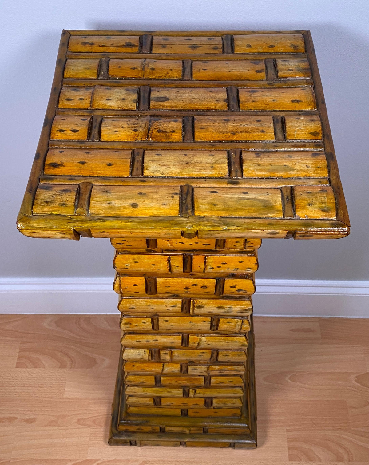 Vintage Sculptural Bamboo Pedestal Side Table, Organic Modern Coastal Style — detail 6