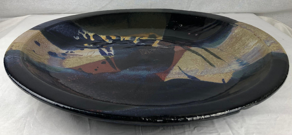 Large Green Blue Red Japanese Style Raku Fired or Ceramic Decorative Bowl — detail 2