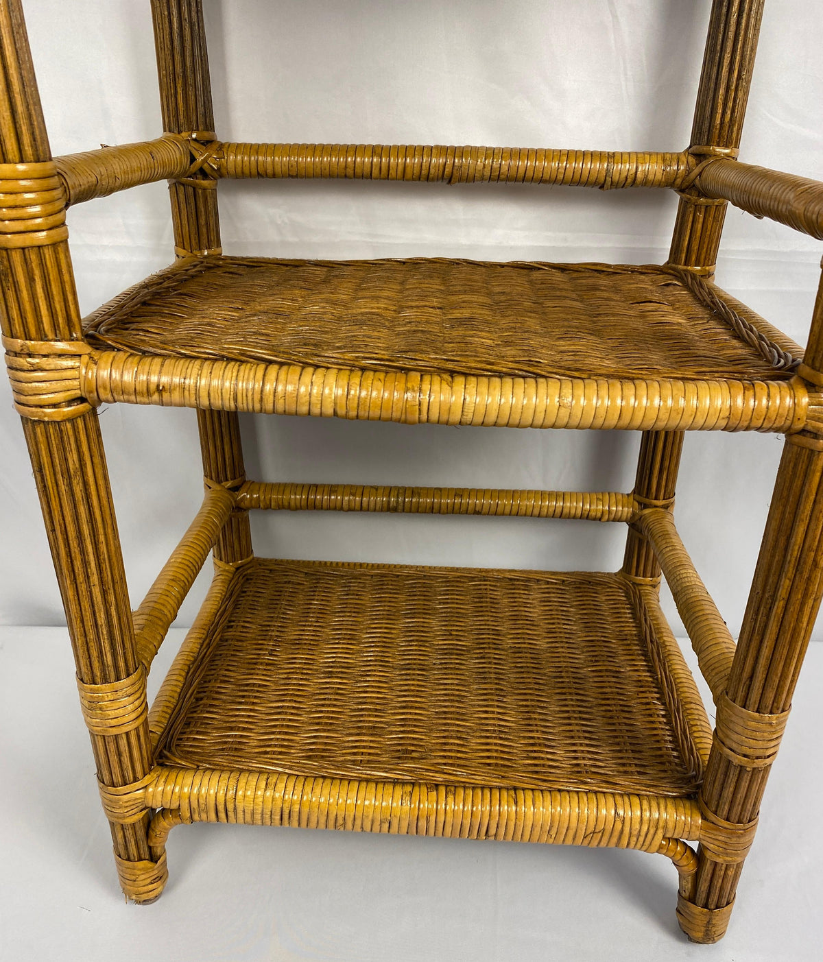 Vintage Rattan Side Table with 3 Shelves — detail 4