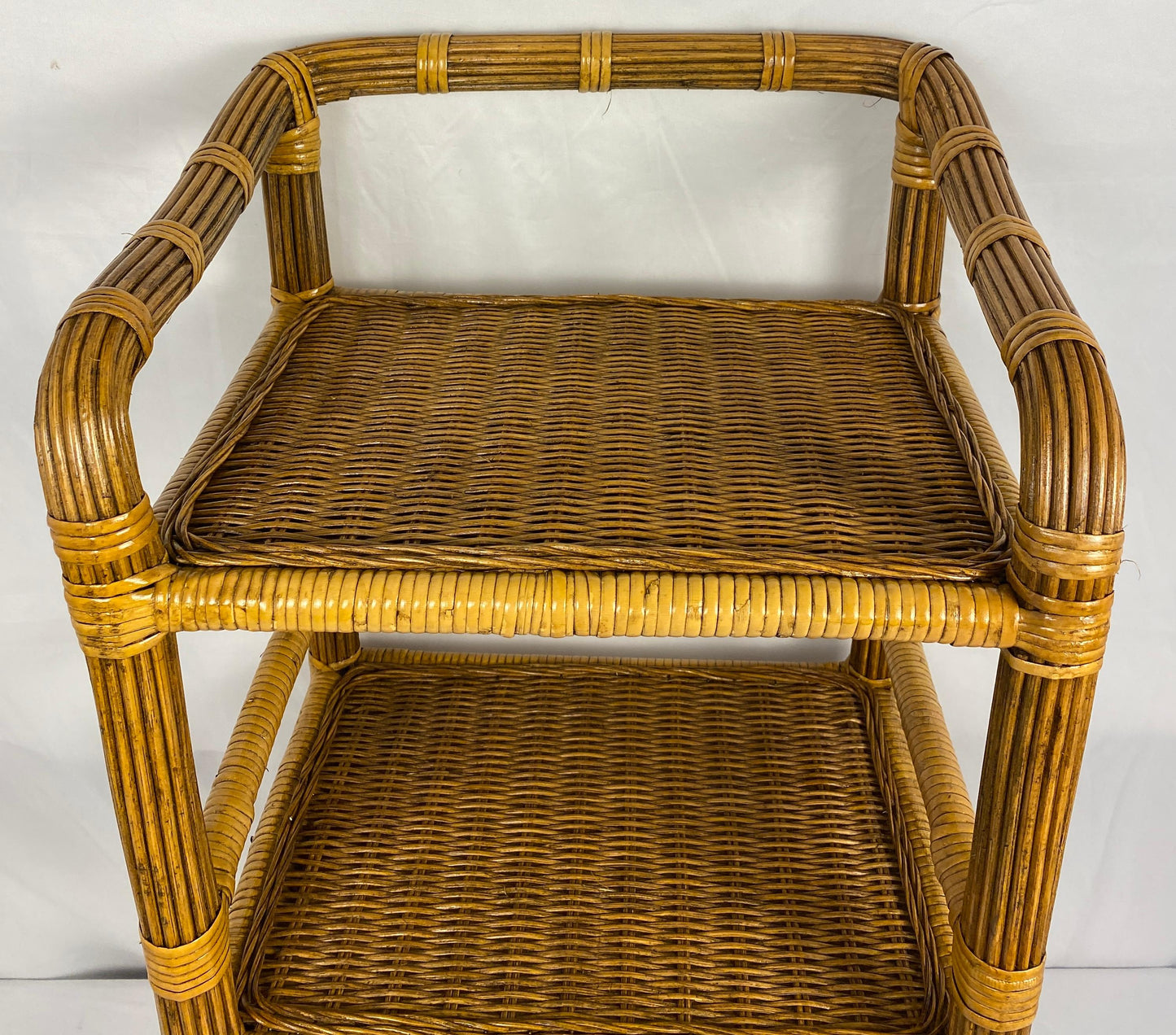 Vintage Rattan Side Table with 3 Shelves — detail 2