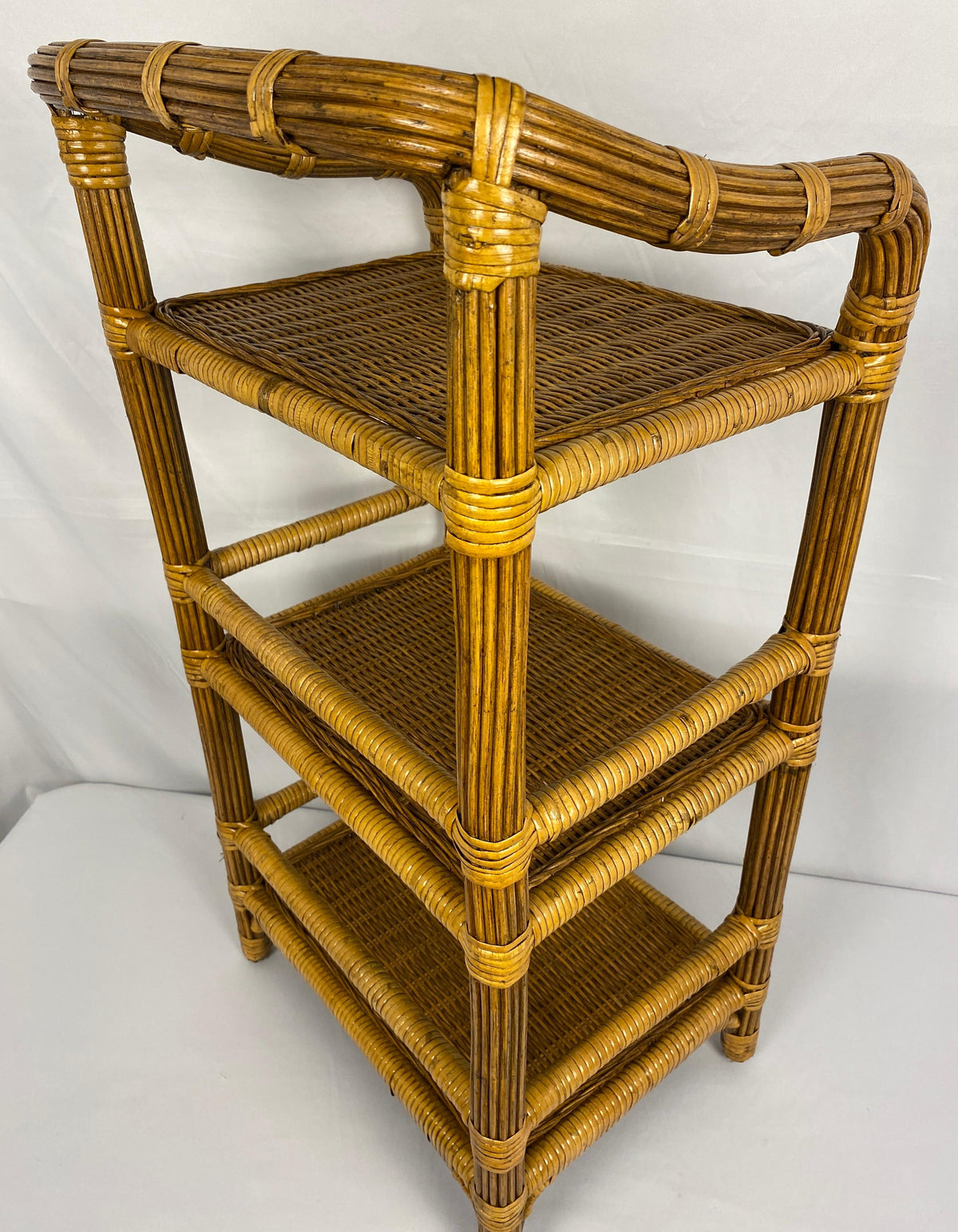 Vintage Rattan Side Table with 3 Shelves — detail 3