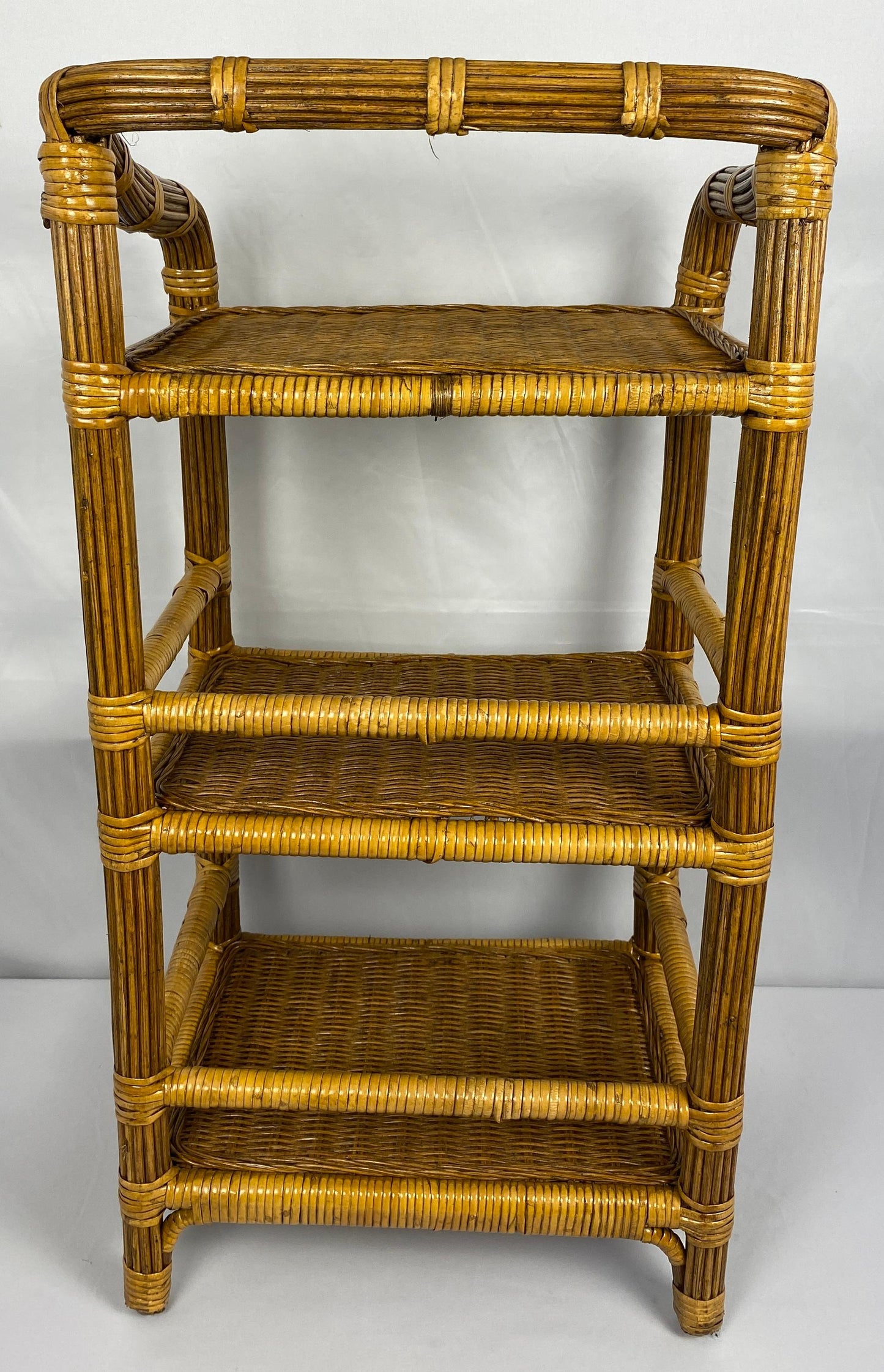Vintage Rattan Side Table with 3 Shelves — detail 6