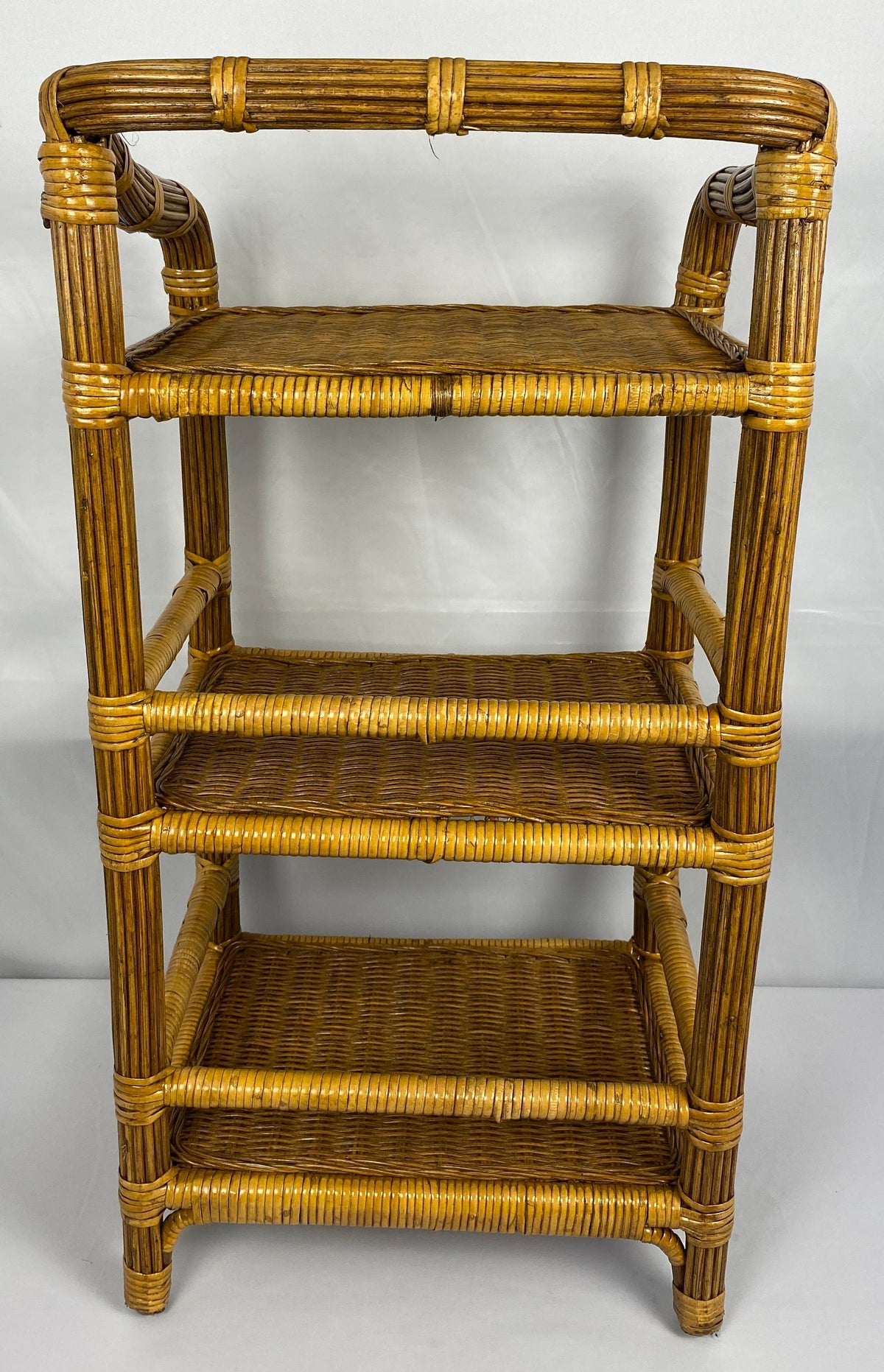 Vintage Rattan Side Table with 3 Shelves — detail 6