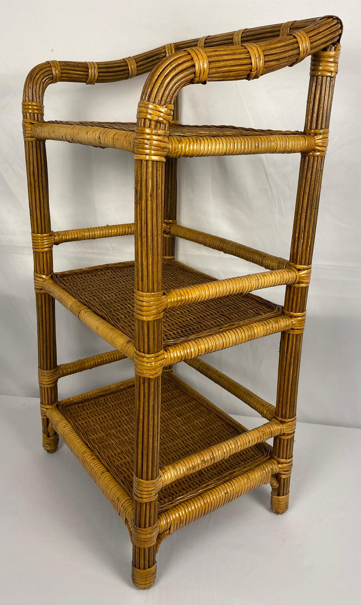 Vintage Rattan Side Table with 3 Shelves — detail 7