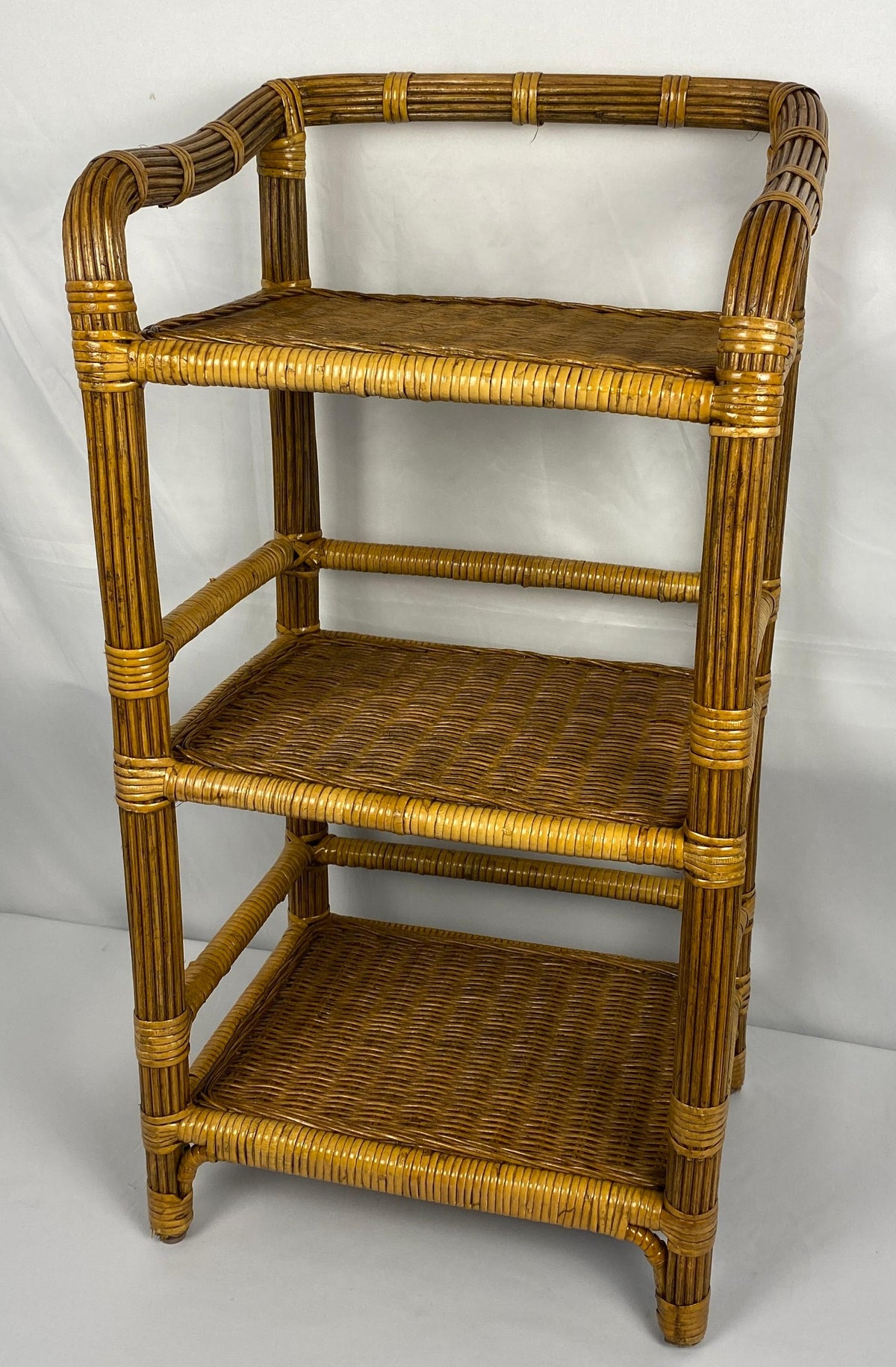 Vintage Rattan Side Table with 3 Shelves — detail 8