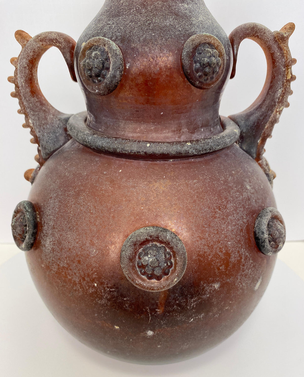 Art Deco Murano Art Glass Vase, Roman Revival Scavo Amphora with Applied Handles — detail 4