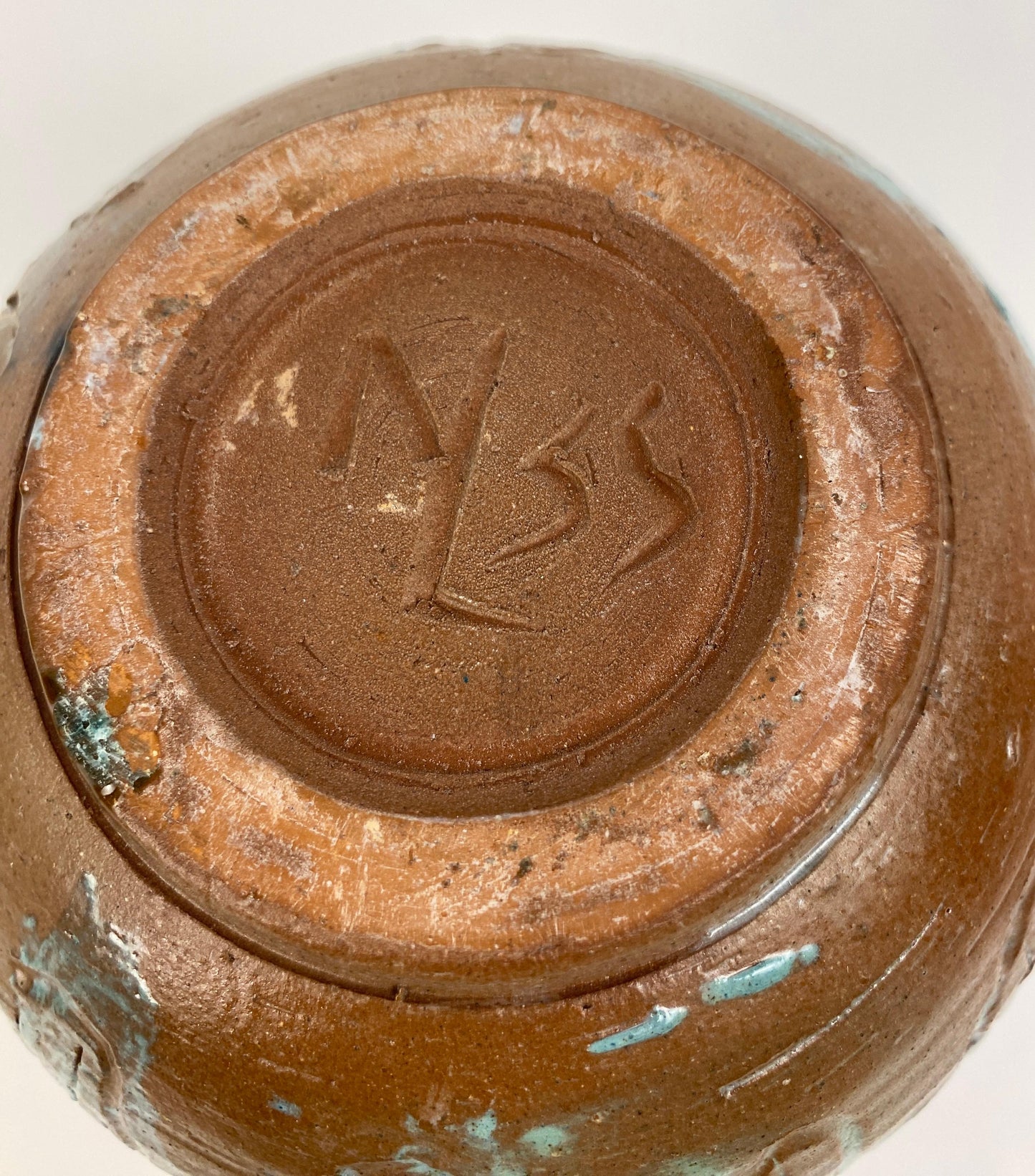 Round Mid-Century Ceramic Vase, Studio Pottery Vase Signed — detail 2