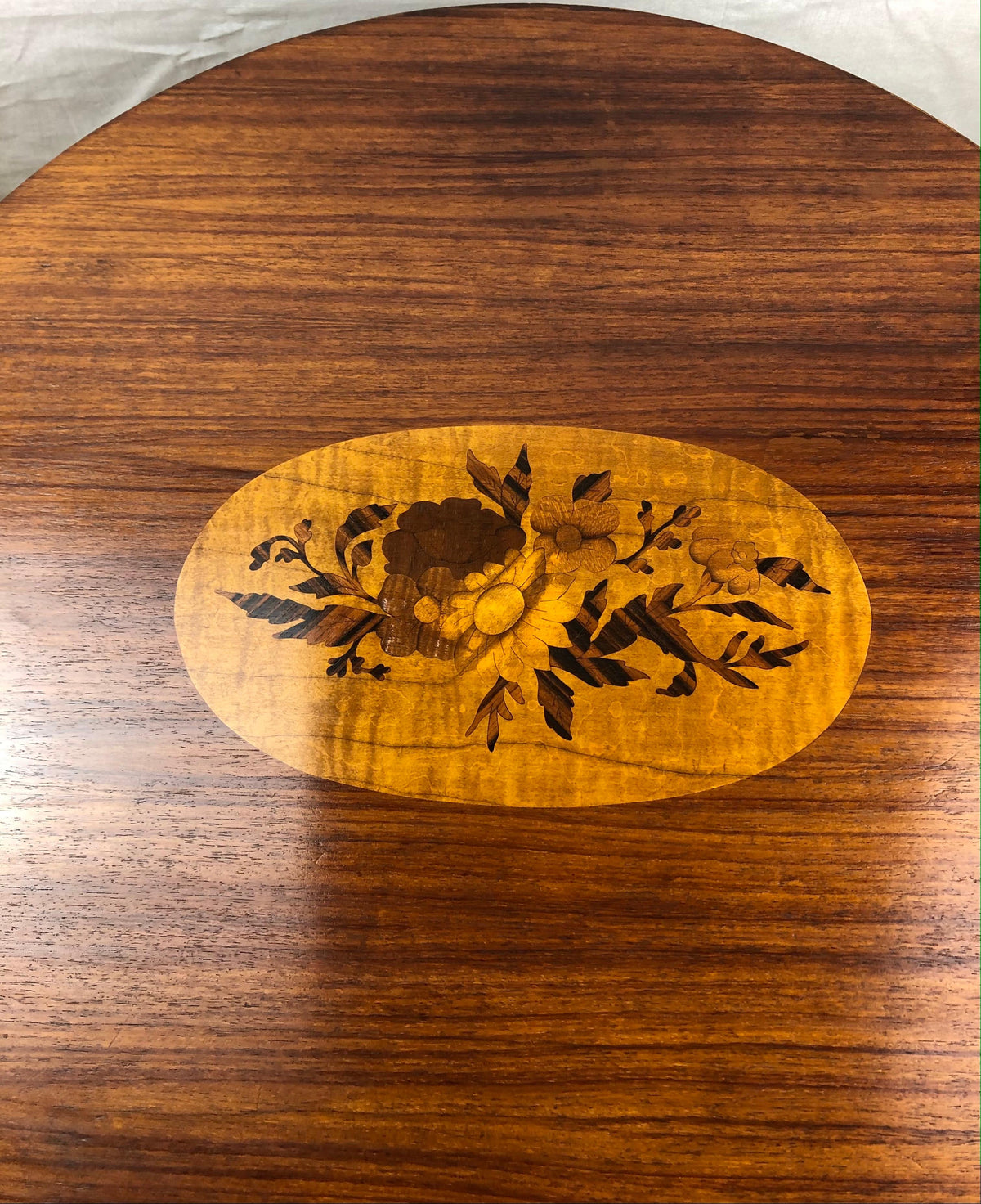 French Art Deco Style Round Wooden Cocktail or Side Table with Marquetry Center — detail 4