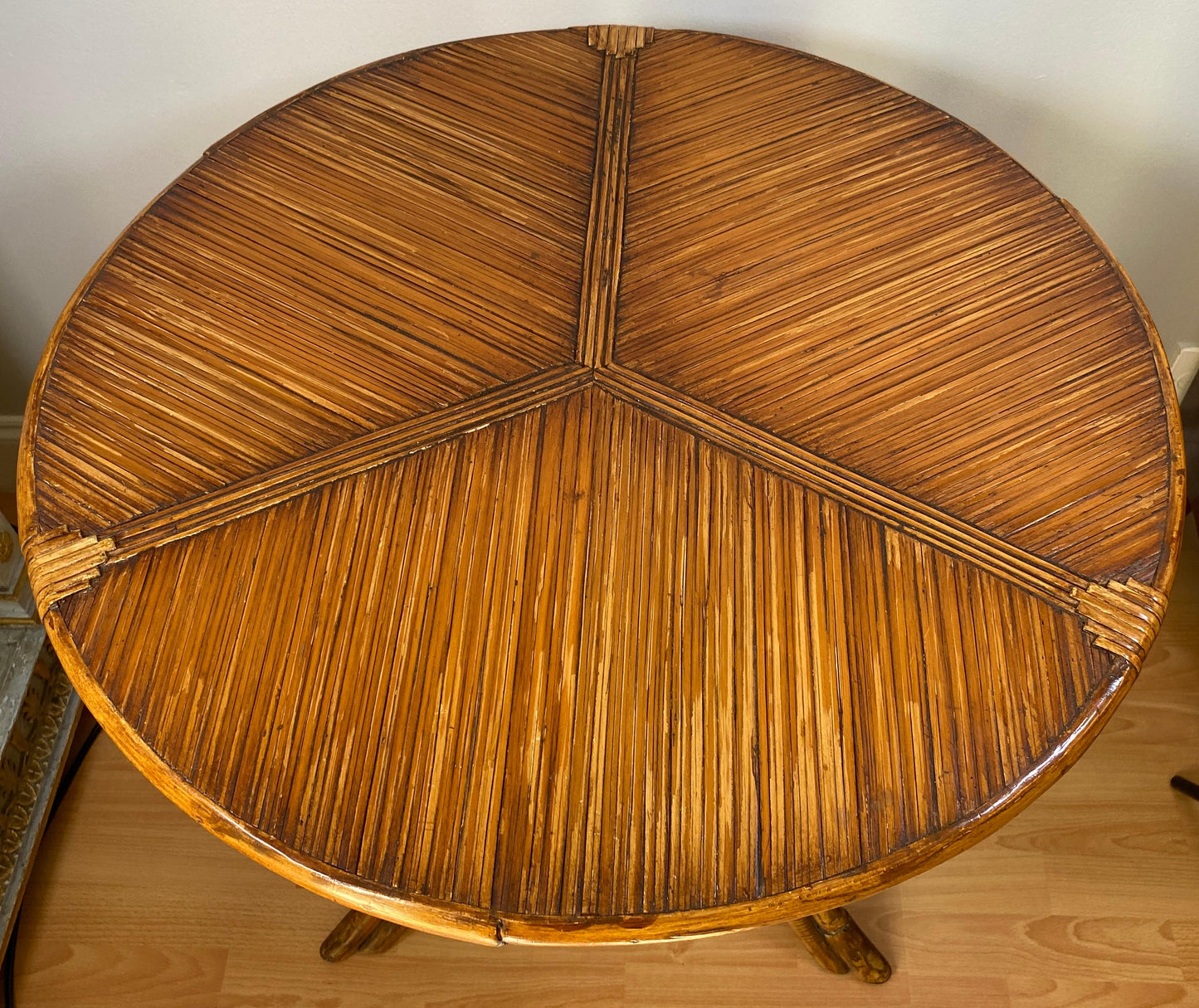 Sculpted Bamboo Side Table with Hand Decorated Top — detail 3