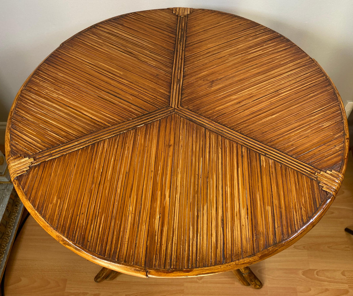 Sculpted Bamboo Side Table with Hand Decorated Top — detail 3