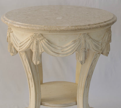 Louis XVI Style Side Table with Italian Marble Top, Powder Room Side Table — detail 3
