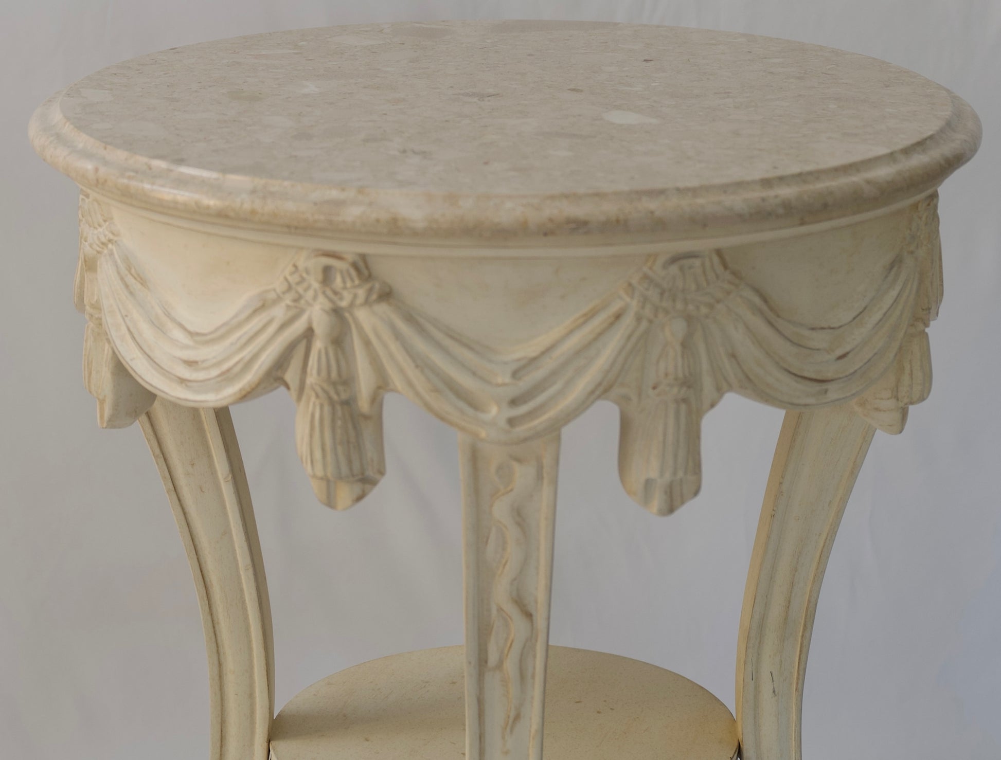 Louis XVI Style Side Table with Italian Marble Top, Powder Room Side Table — detail 4