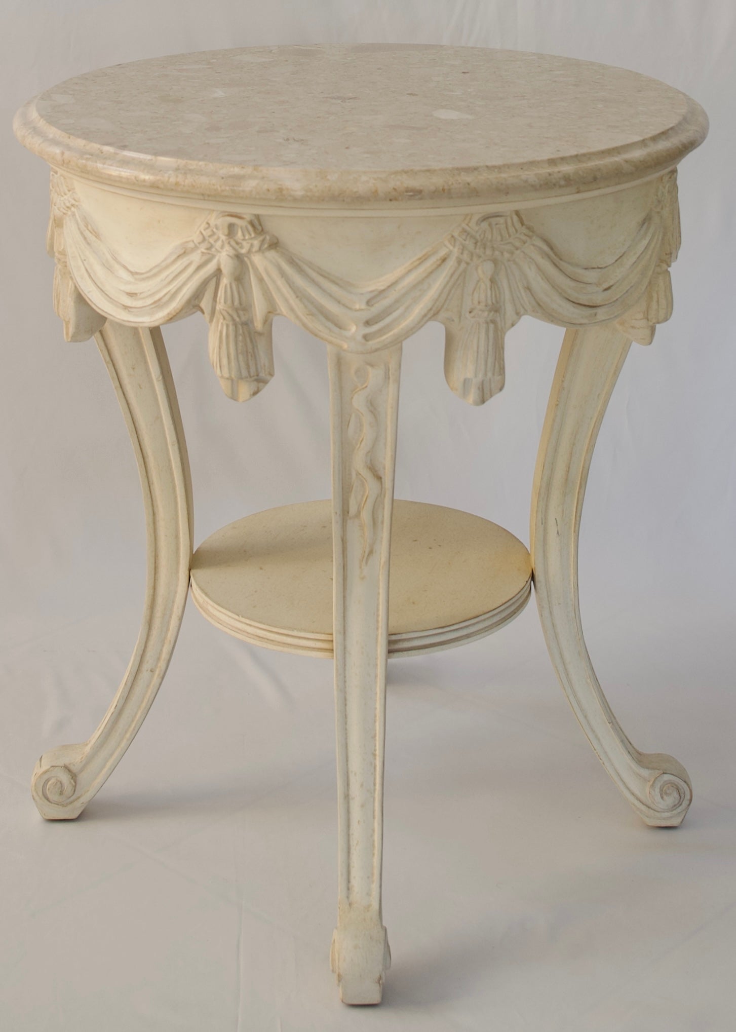 Louis XVI Style Side Table with Italian Marble Top, Powder Room Side Table — detail 5