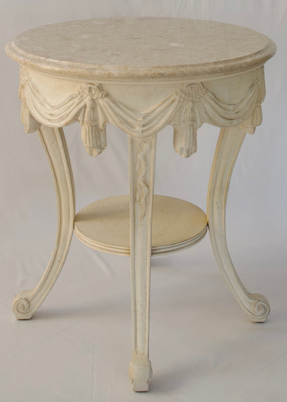 Louis XVI Style Side Table with Italian Marble Top, Powder Room Side Table — detail 5
