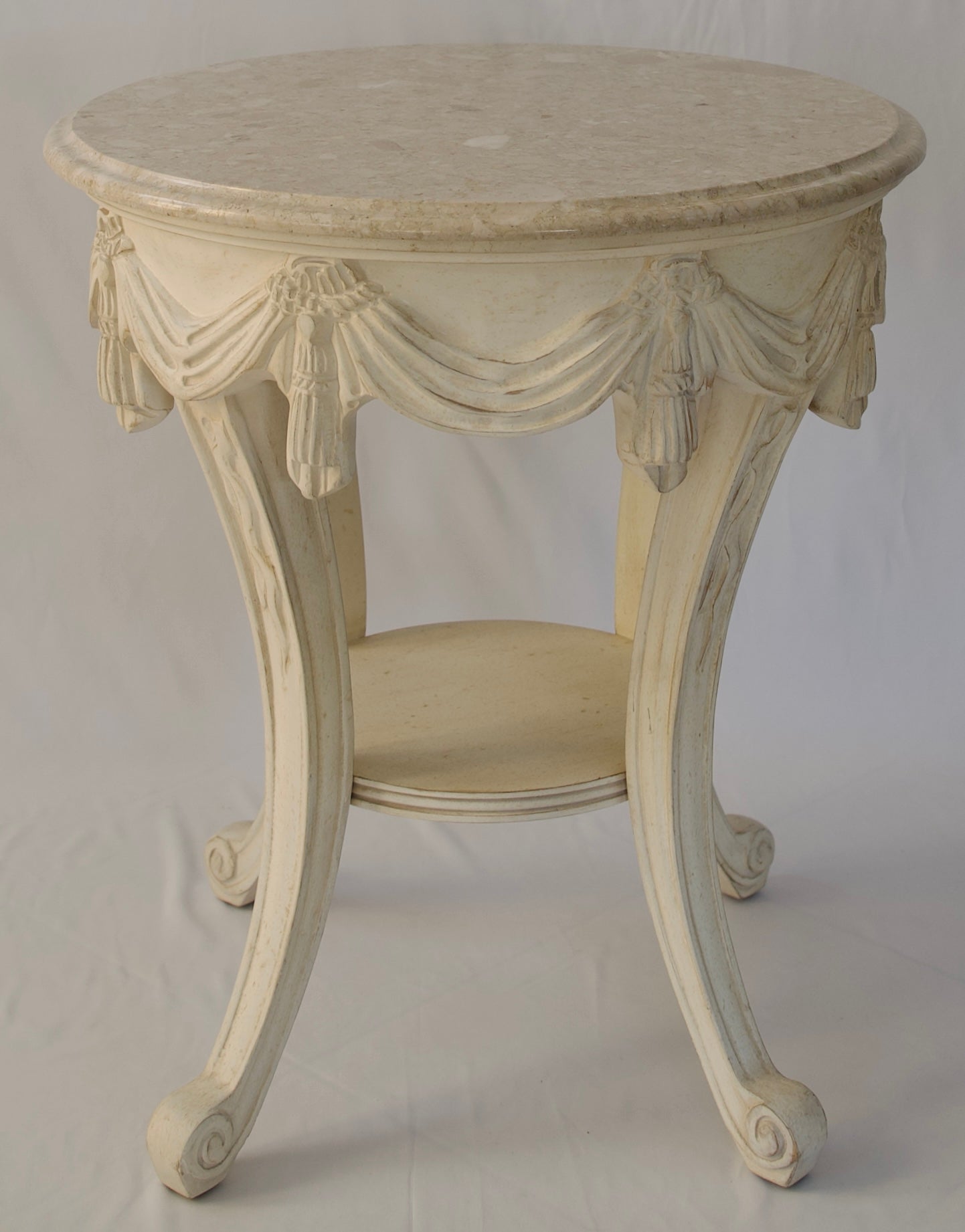 Louis XVI Style Side Table with Italian Marble Top, Powder Room Side Table