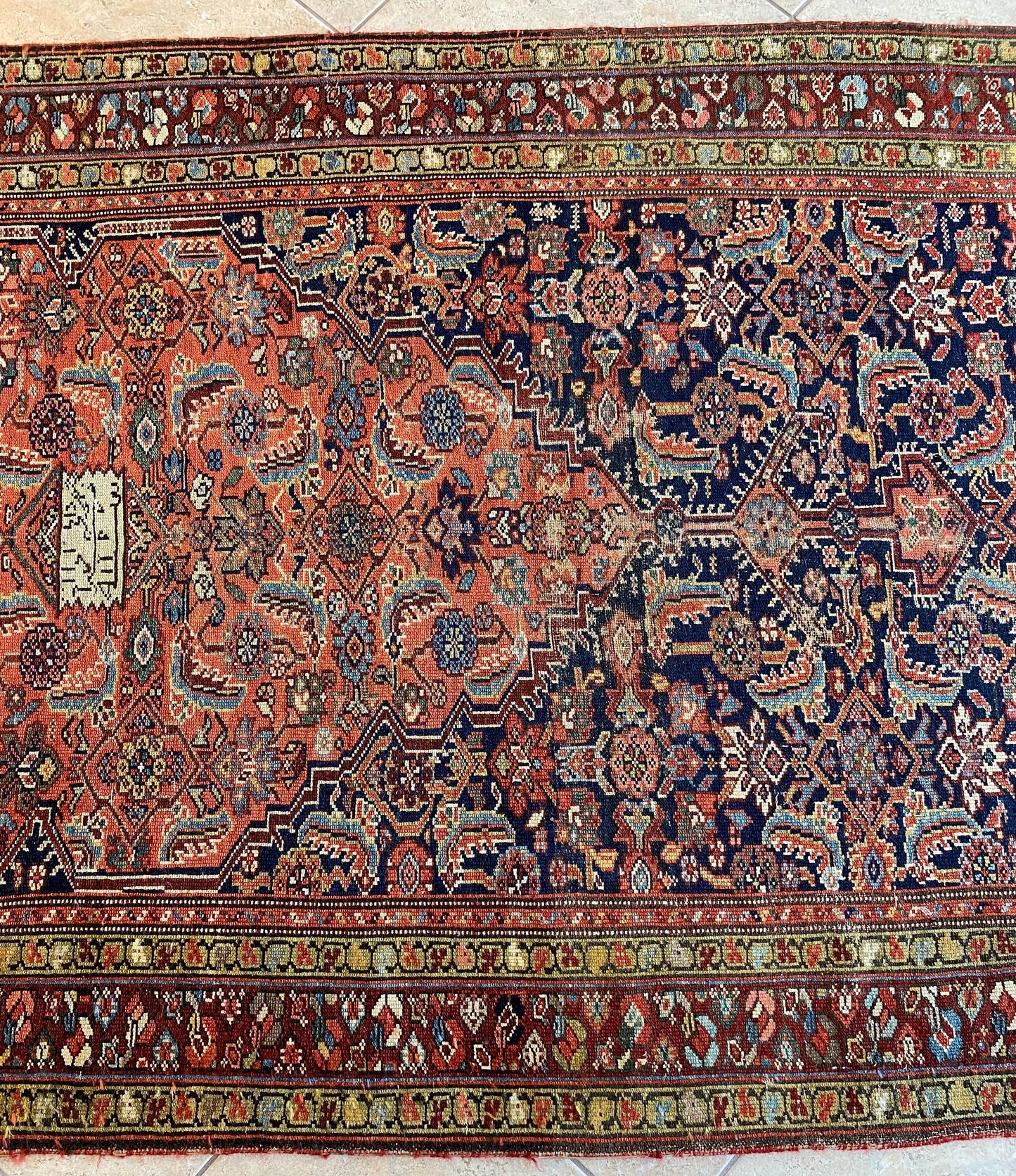 Handwoven Antique Runner Rug, Long Traditional Oriental Wool Rug — detail 13