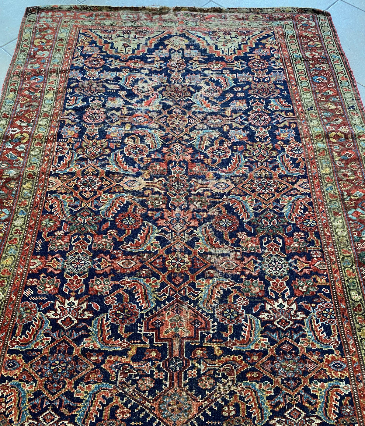 Handwoven Antique Runner Rug, Long Traditional Oriental Wool Rug — detail 4