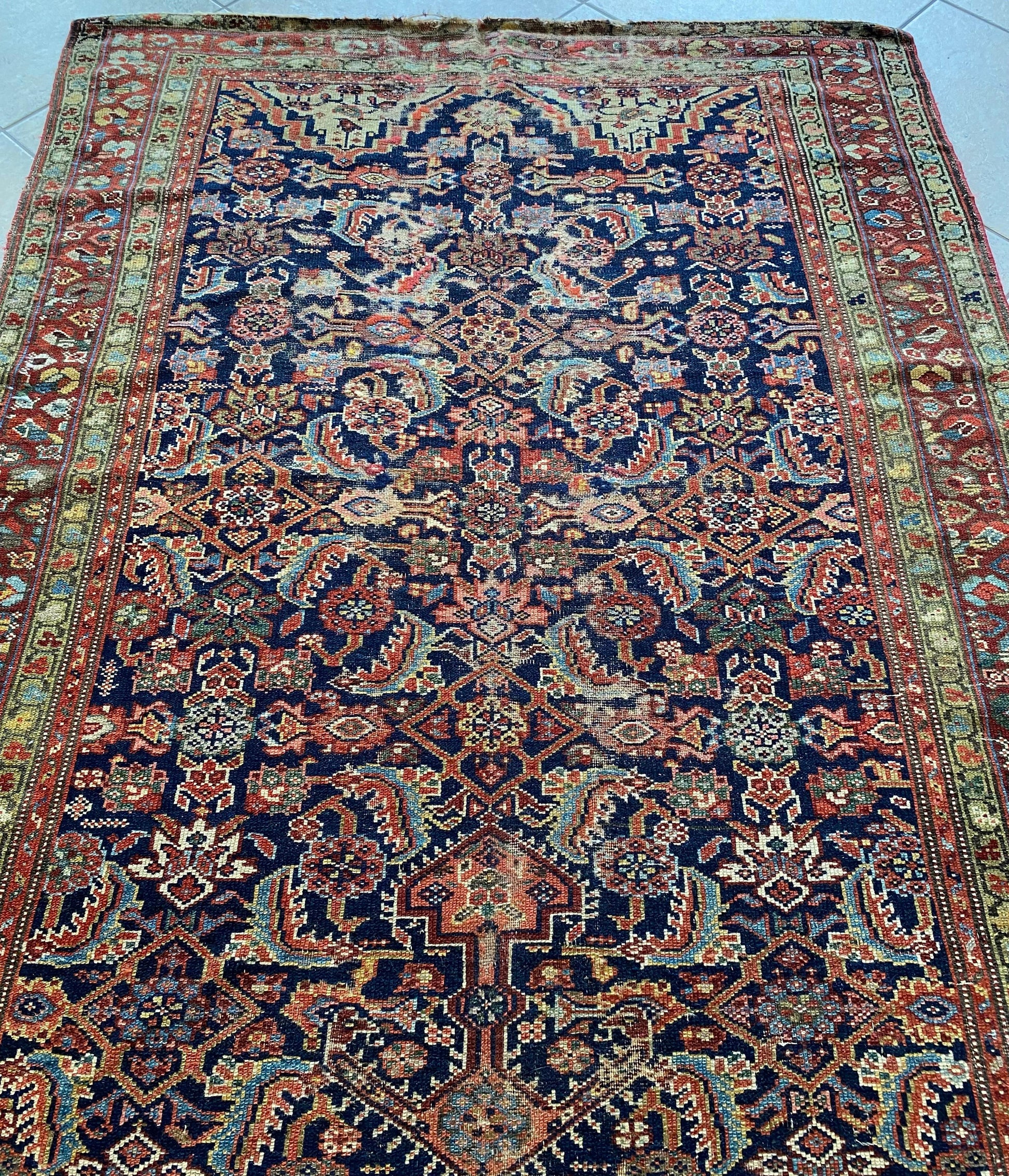 Handwoven Antique Runner Rug, Long Traditional Oriental Wool Rug — detail 4