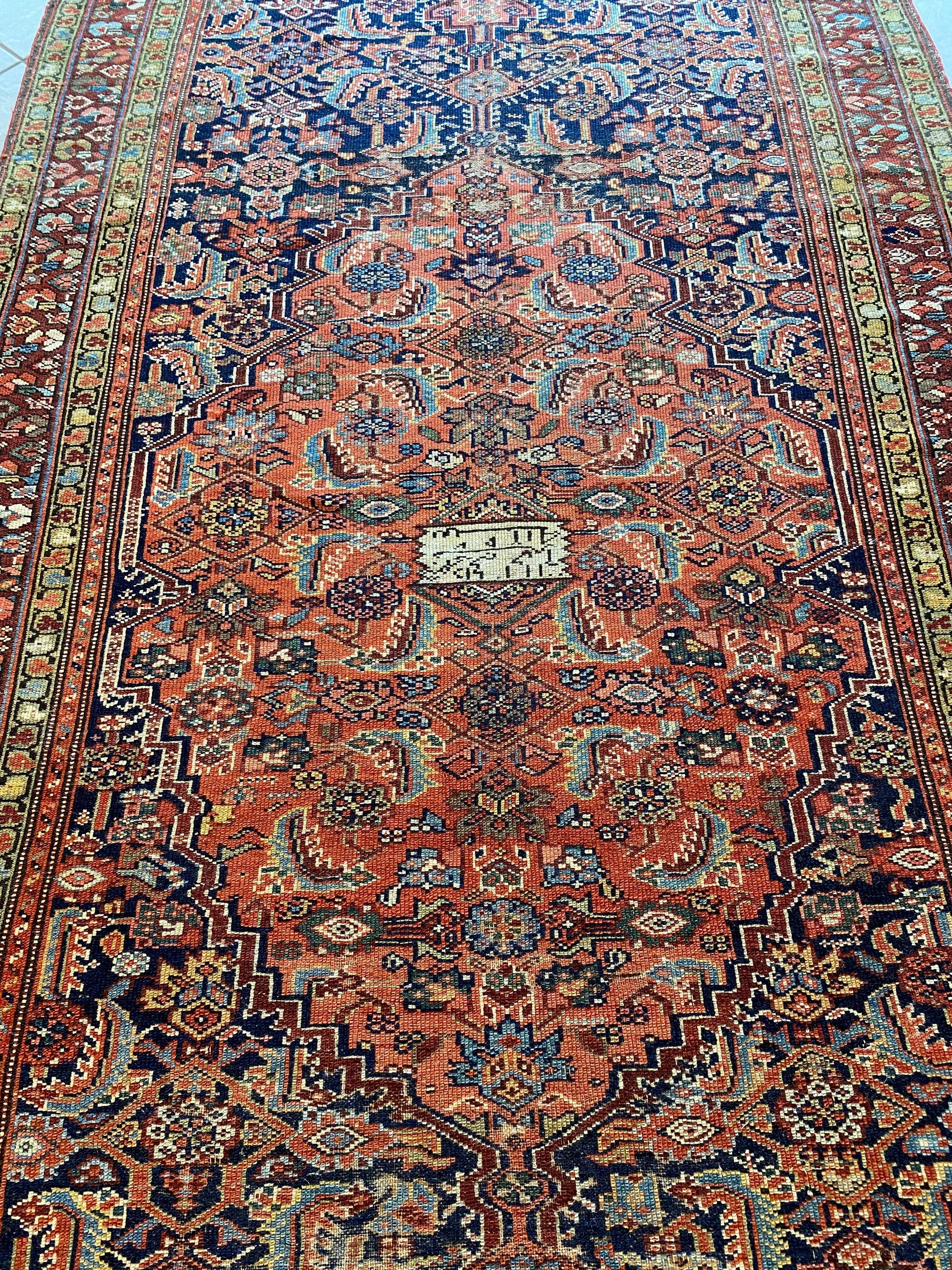 Handwoven Antique Runner Rug, Long Traditional Oriental Wool Rug — detail 5