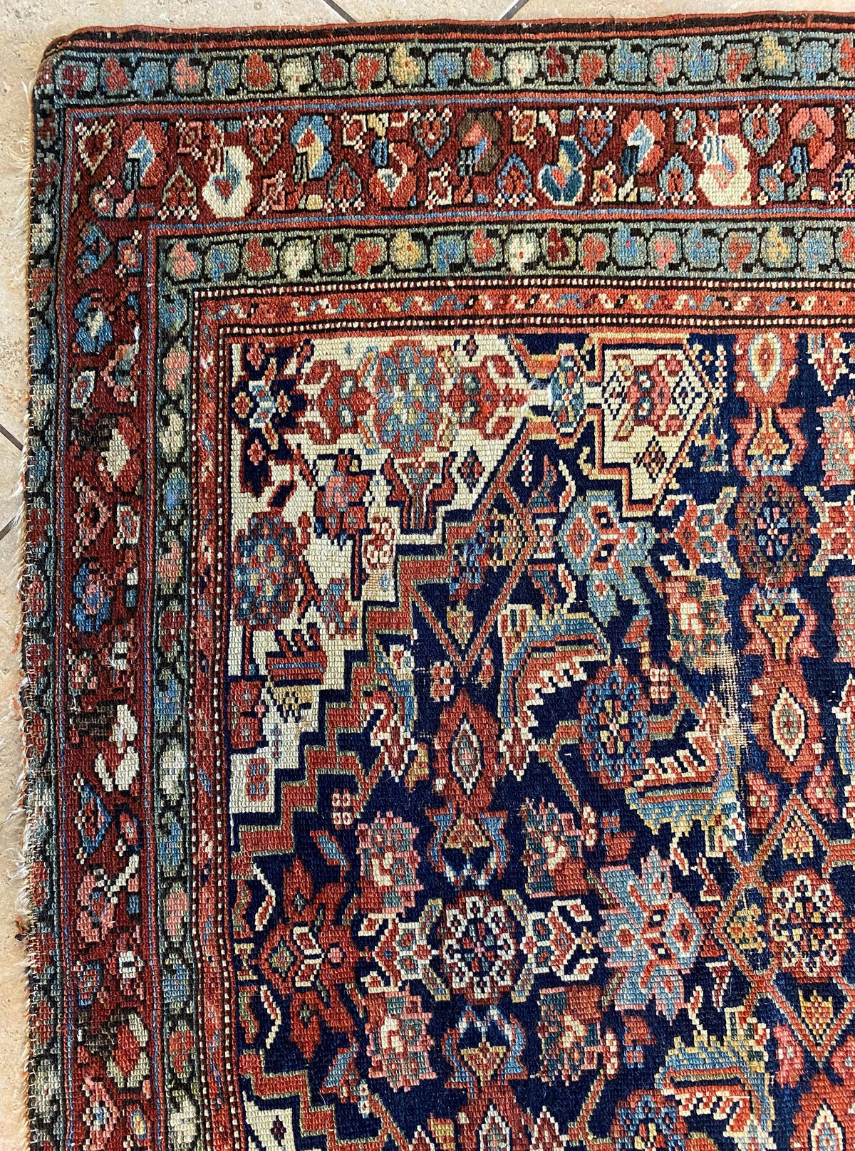 Handwoven Antique Runner Rug, Long Traditional Oriental Wool Rug — detail 7