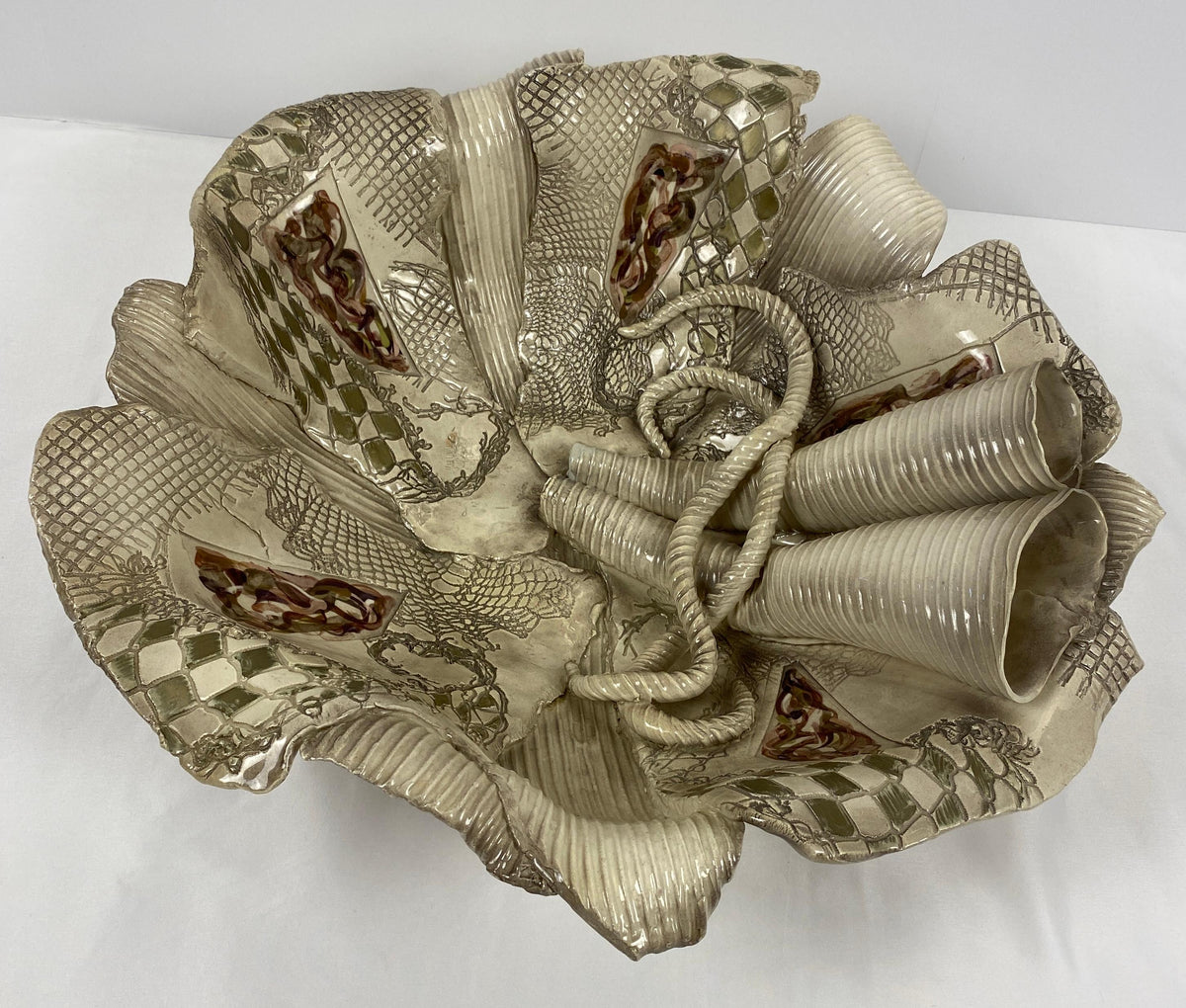 Large Sculpted Ceramic Bowl by Gail Markiewicz — detail 4