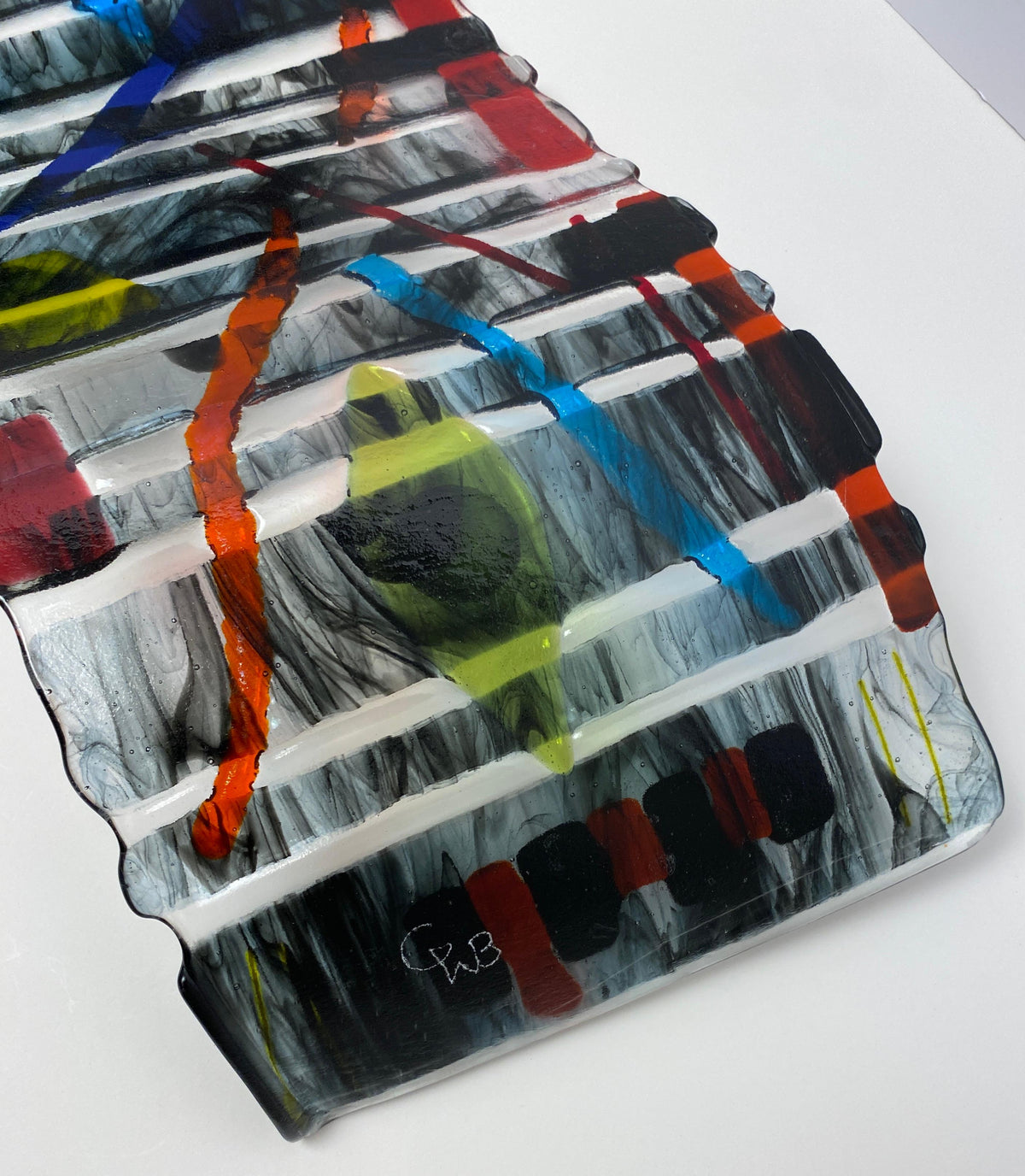Abstract Sculpted Art Glass Centerpiece, Signed — detail 2