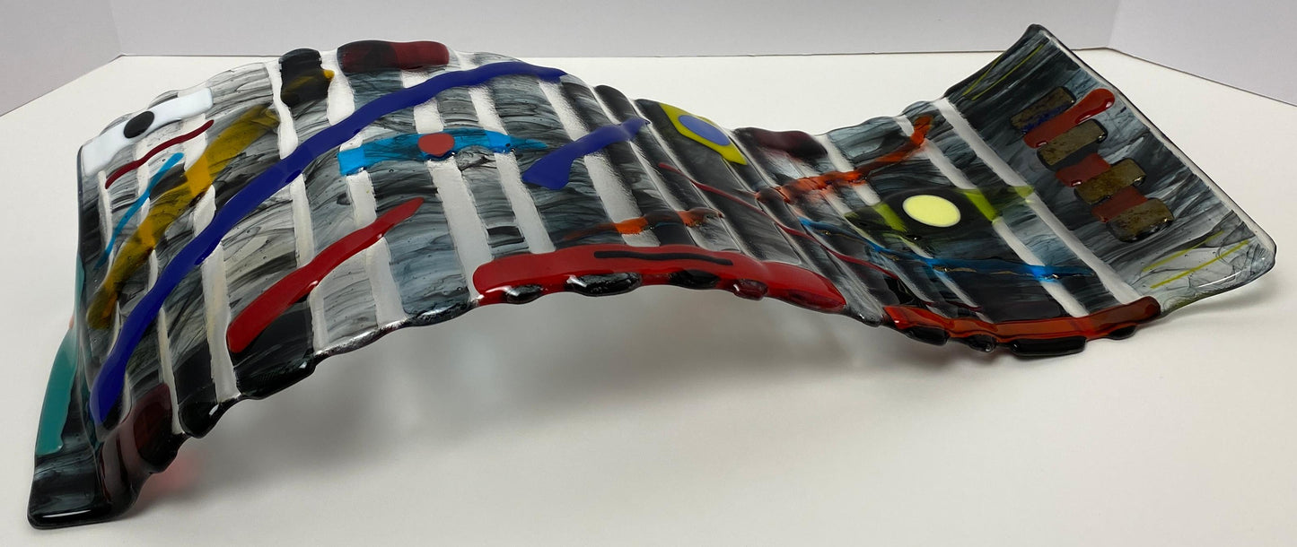 Abstract Sculpted Art Glass Centerpiece, Signed — detail 4