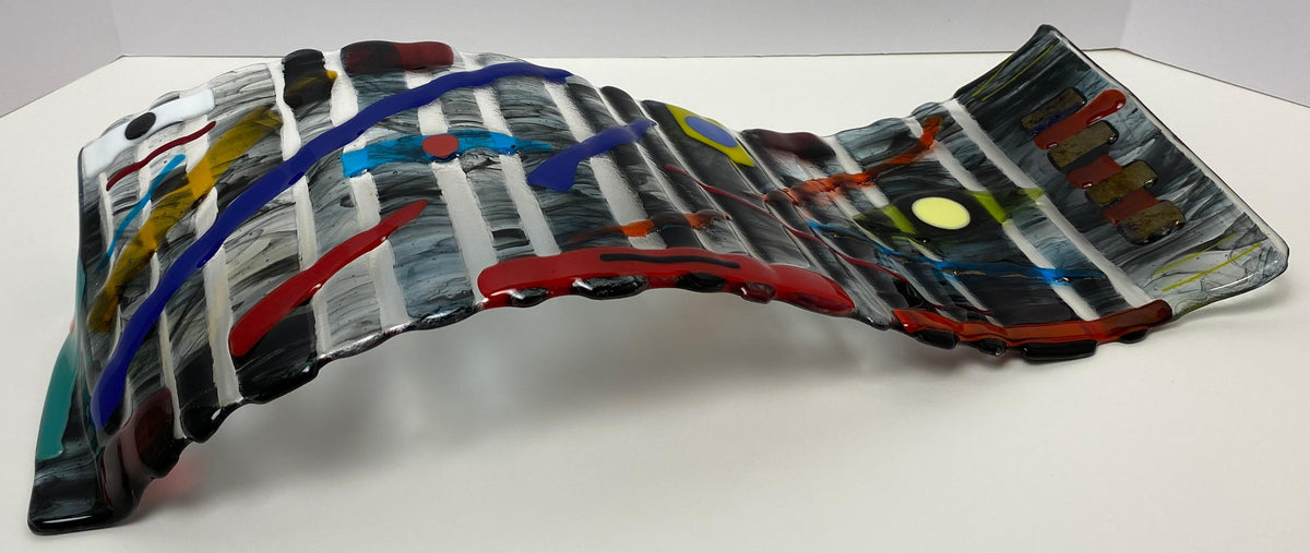 Abstract Sculpted Art Glass Centerpiece, Signed — detail 4