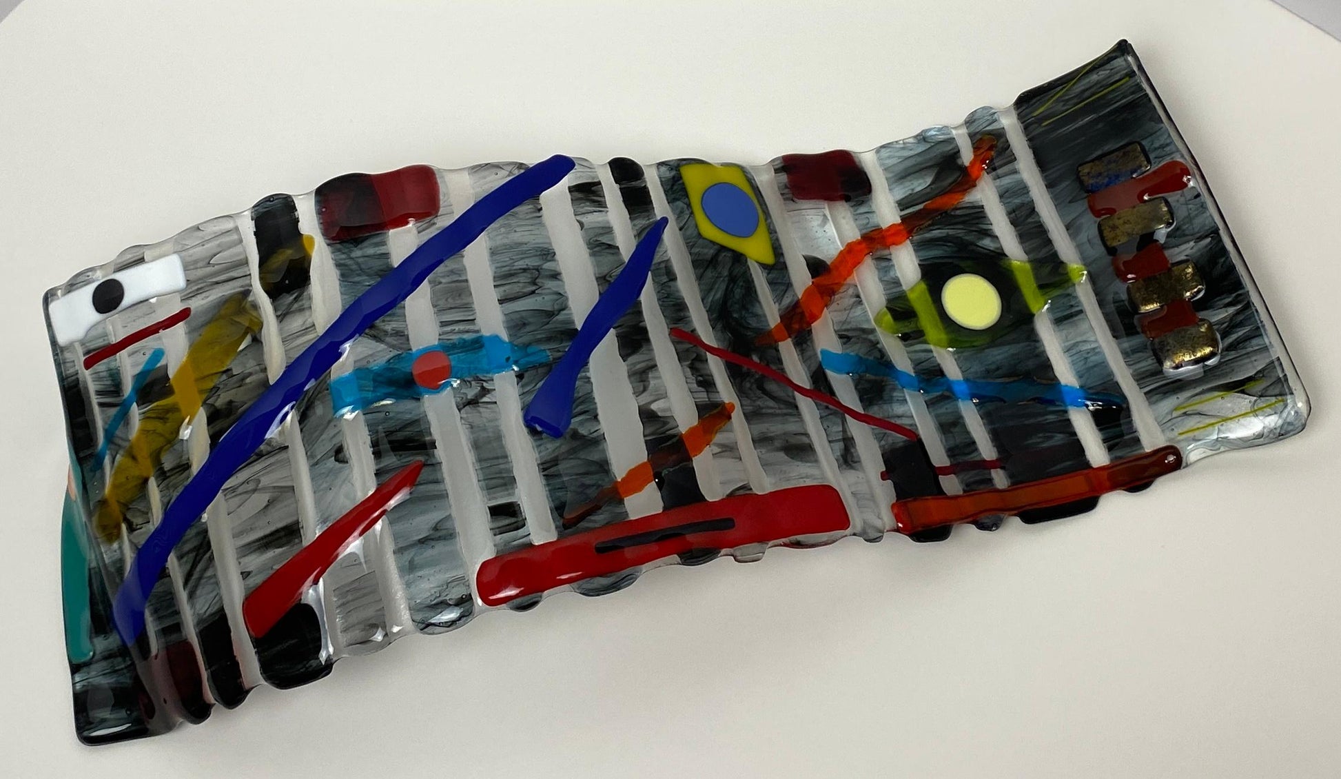 Abstract Sculpted Art Glass Centerpiece, Signed — detail 5