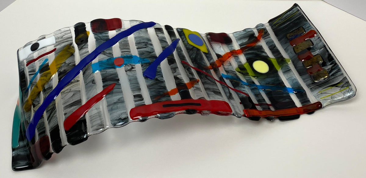 Abstract Sculpted Art Glass Centerpiece, Signed — detail 6