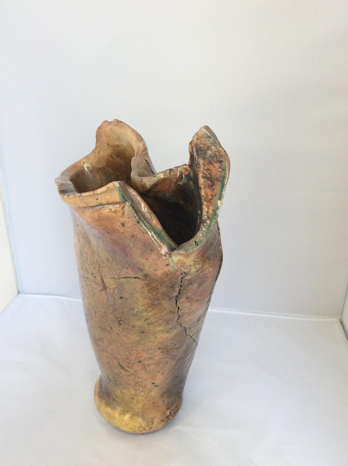 French Midcentury Sculpted Stoneware Vase, Neutral Brown — detail 5