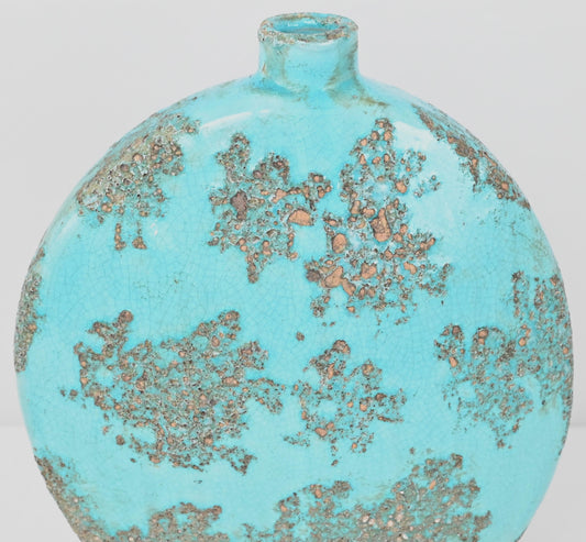 French Handcrafted Ceramic Vase Fat Lava Style Stem Vase, Turquoise — detail 2