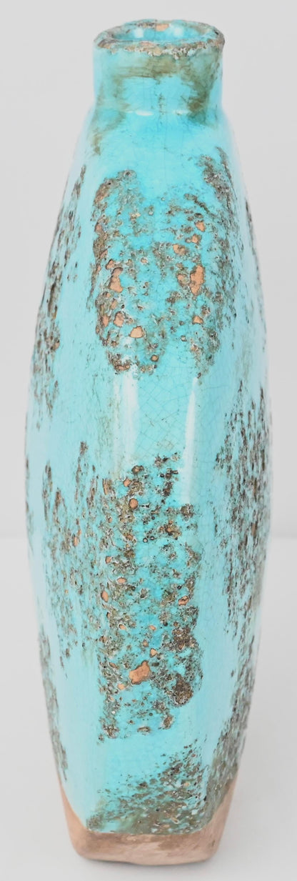 French Handcrafted Ceramic Vase Fat Lava Style Stem Vase, Turquoise — detail 3