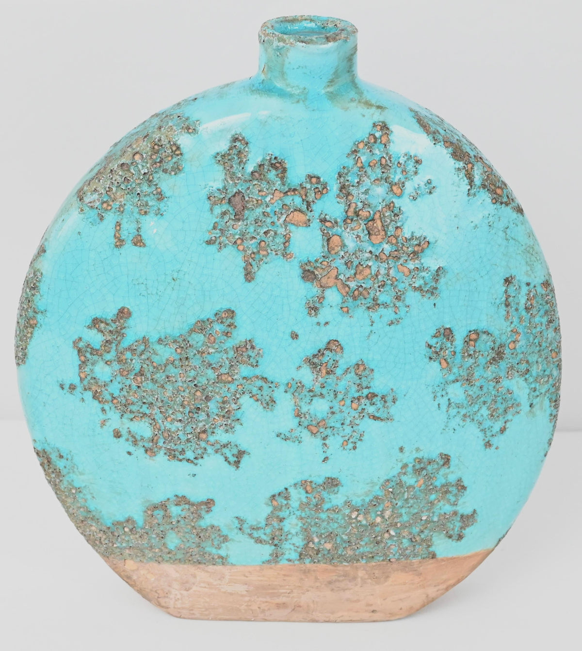 French Handcrafted Ceramic Vase Fat Lava Style Stem Vase, Turquoise — detail 4