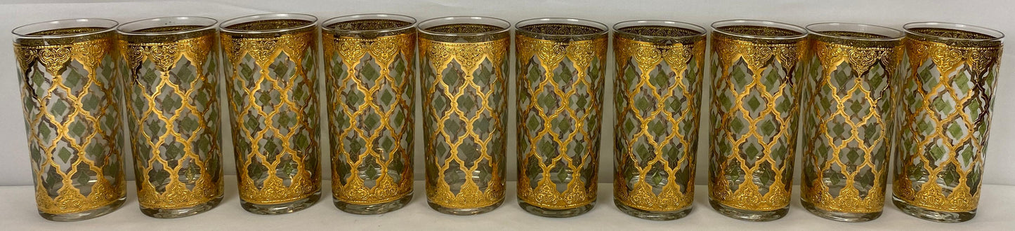 Set of 10 Vintage Culver Highball Glasses with 22-Karat Gold Valencia Design — detail 6