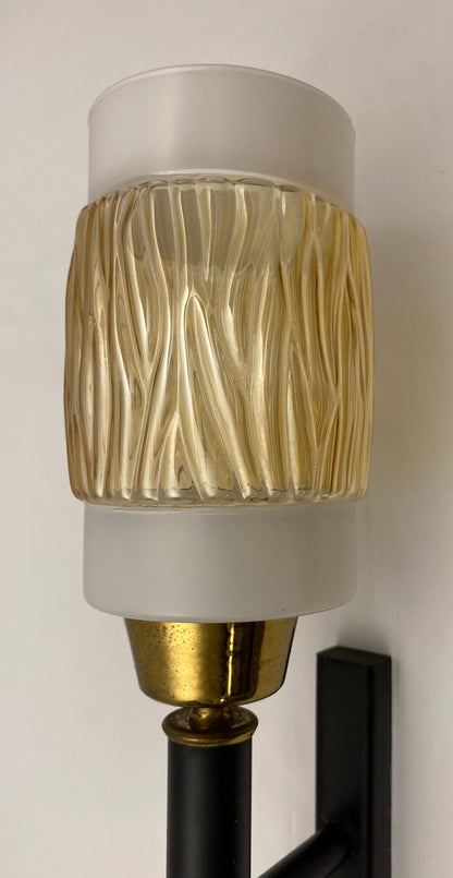 Set of 3 Midcentury Glass and Brass Sconces, Attributed to Maison Arlus/Lunel — detail 4